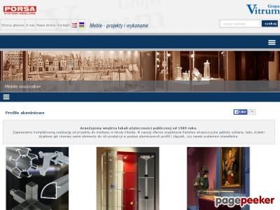 Profile aluminiowe do produkcji mebli i zabudów przestrzennych. Gabloty szklane: ekspozycyjne, muzealne, gabloty na puchary, meble sklepowe, jubilerskie i medyczne. System profili aluminiowych PORSA. Grupa Vitrum - profile aluminiowe.