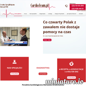 W poszukiwaniu opieki zdrowotnej na najwyższym poziomie koniecznie sprawdź przychodnię wielospecjalistyczną Cardio Team sp. z o.o. Klinika ta jest rodzinną firmą, która działa na rynku od 1938 roku. Zajmuje się wykonywaniem badań diagnostycznych takich jak USG, EKG i holter rytmu serca. Oprócz tego oferuje również leczenie i prowadzenie chorych. Czekają na Ciebie kardiolodzy, pulmonolodzy oraz endokrynolodzy i dietetycy. Sprawdź już dziś!